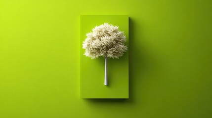 Poster - Stylized tree with a white crown and brown trunk is placed against a vivid green rectangle in a minimalist layout