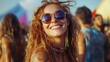 © Face Off Design - Illustration of a young woman wearing sunglasses, smiling, having fun at a festival