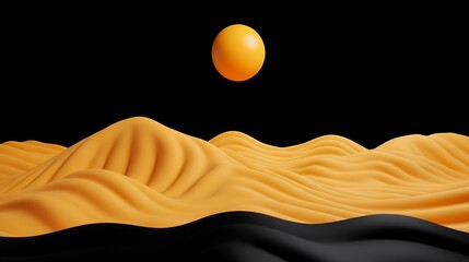 Fototapete - Abstract Orange Sand Dunes and Sphere 3D Render