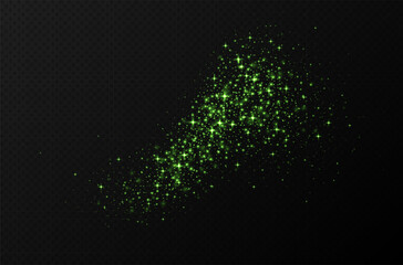 Wall Mural - green sparkling stars, shiny particles light effect, transparent flying stardust texture, abstract t