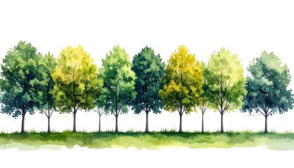 Watercolor Tree Line, Green Nature Landscape - Watercolor art