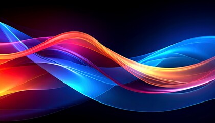Poster - Abstract colorful flowing waves background, vibrant hues of red, orange, blue, and purple, dynamic design with smooth, curved lines, modern digital art