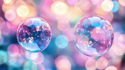 Poster - colorful bubbles glimmering against a vibrant bokeh background creating a dreamy and whimsical atmos