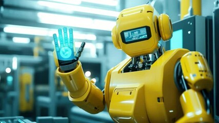 Poster - Industrial Robot Performing Task in Modern Factory Environment with Advanced Technology and Machinery 4k video footage