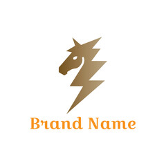 Fototapete - This abstract company logo design features a vector illustration, an artful icon that serves as a business symbol and logotype for web or print on a card. Combination of horsehead and thunderbolt logo