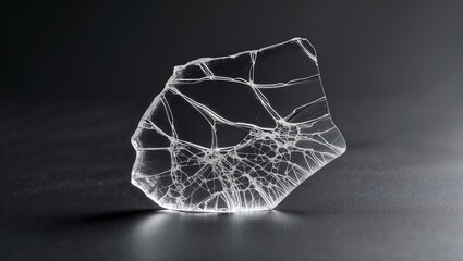 Poster - Transparent crystal shard displaying intricate fracture patterns on a dark surface illuminated by soft light