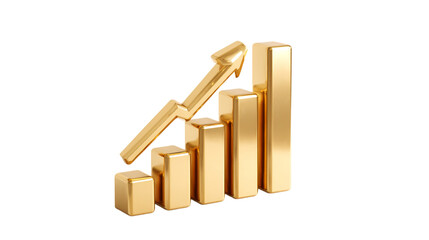Poster - Golden growth chart with arrow upward trend for business success and financial performance concept on transparent background