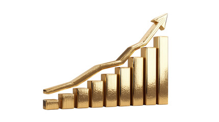 Poster - Golden growth chart arrow up business finance success investment profit market stock economy graph diagram on transparent background