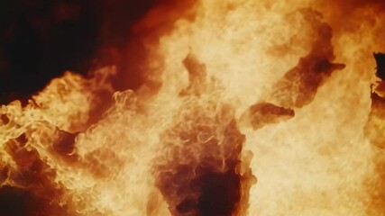 Poster - Intense Flames with Bright Glowing Embers Creating a Fiery Background for Creative Projects and Design Concepts 4k video footage