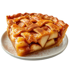 Aufkleber - Slice of apple pie with golden crust and cinnamon is plated, showcasing juicy apple filling and lattice top. pie exudes warm, inviting aroma