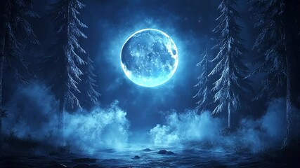 Wall Mural - Enchanting moonlit forest landscape at night