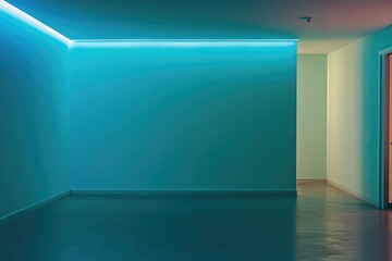 Wall Mural - Teal-lit minimalist room with doorway