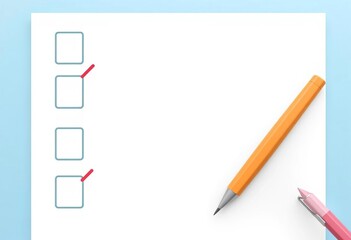 Wall Mural - Blank checklist icon with empty checkboxes and pen; flat design vector illustration,  template,  digital