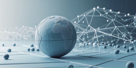 Poster - 3D abstract globe depicting global connectivity against a minimalist digital background