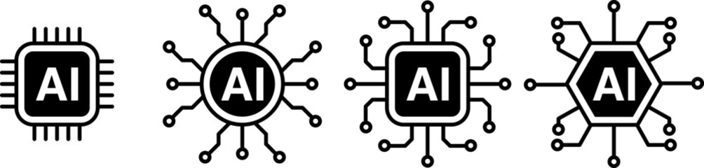 Fototapete - ai processor icon collection for websites and mobile. processor with artificial intelligence ai