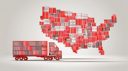 Poster - Truck displaying a map of the united states representing real-time global trade scanner icon concept live in action
