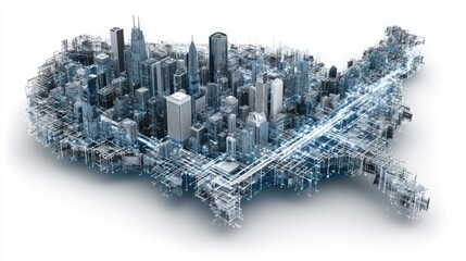Poster - urban cityscape featuring roads and buildings representing the real-time economy of the united state