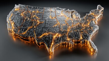 Poster - united states map depicted in flames representing challenges in energy management and environmental 