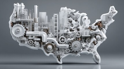 Poster - Detailed white and gray city map illustrating the concept of smart manufacturing index and production metrics analysis