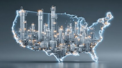 Poster - detailed map of the united states highlighting oil refineries reflecting smart manufacturing index a