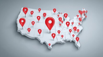 Poster - detailed map of the usa with pins indicating locations for universal basic income tracker and smart 