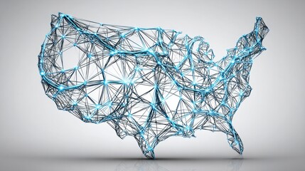 Aufkleber - abstract representation of the usa map composed of blue lines showcasing tech-augmented purchasing p