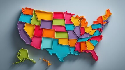 Poster - vibrant colorful map of the united states showcasing diversity and dynamic policy adjustment concept