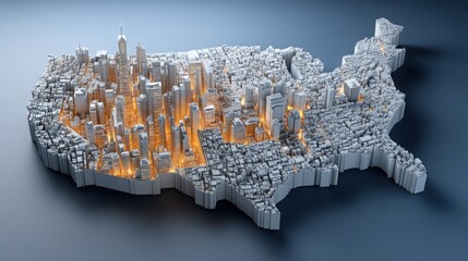 Poster - 3d representation of the united states featuring a tech-enabled fiscal risk meter icon concept for f