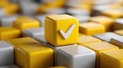 Poster - Bright yellow check mark on a computer keyboard emphasizing the importance of validating source data for accuracy