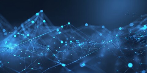 Aufkleber - Abstract network of interconnected blue dots and lines representing digital data flow and technology concepts in a futuristic setting