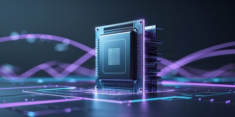 Poster - Advanced microchip technology showcasing intricate design and glowing circuits in a high-tech environment