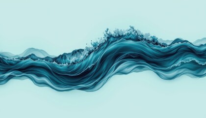 Wall Mural - Abstract Representation of Flowing Ocean Waves in Shades of Blue and Turquoise on Soft Background