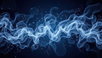 Wall Mural - abstract waves of light and energy creating ethereal patterns in a deep blue environment