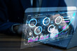 © Suriyo - Data analysis concept. Businessman use AI technology for data analysis to predict customer behavior and enhance strategic decision-making for business growth.