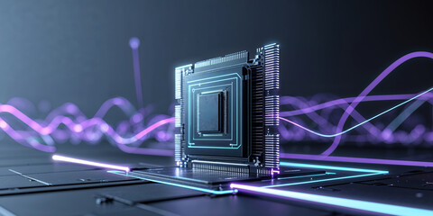 Poster - Modern microchip design with dynamic light effects showcasing computer technology and innovation