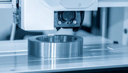 Aufkleber - 3D printer printing metal ring on white.