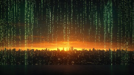 Poster - sleek, minimalist design with vivid emerald accents and shimmering rays, set in a contemporary urban landscape.