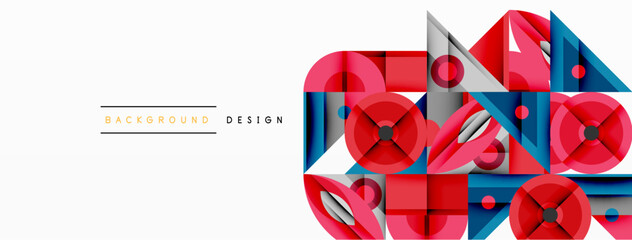 Aufkleber - Abstract geometric shapes, vibrant colors, modern design. Composition features circles, squares, triangles, overlapping elements. Clean aesthetic.