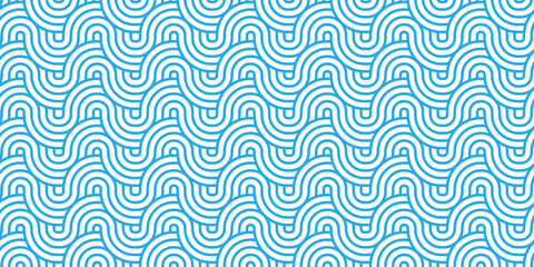 Poster - seamless pattern with waves and blue geometric retro background.