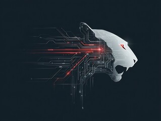 Poster - Digital Panther Head with Circuit Board Design