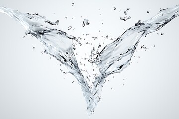 Poster - Dynamic Water Splash with High-Resolution Crystal Clear Drops Captured Against a Soft Gray Background for Artistic and Creative Use