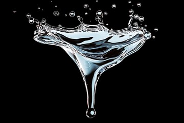 Poster - Dynamic Water Splash with Droplets Highlighted Against Black Background for Creative Visuals and Illustrations