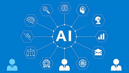 Poster - AI concept with icons with blue background.
