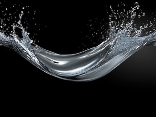Poster - Splendid Water Splash in Motion Captured on Black Background Showcasing Vibrant Texture and Fluid Dynamics of Liquid Element