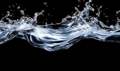 Poster - Clear Water Splash with Dynamic Movement Against Black Background Capturing the Beauty and Fluidity of Nature's Element in Stunning Detail