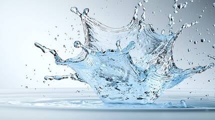 Poster - Stunning Splash of Clear Water with Dynamic Droplets in a Serene Gray Background for Natural and Abstract Visual Projects