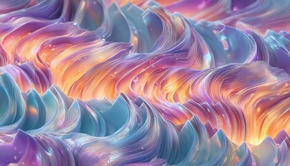 Poster - Abstract colorful wave pattern with flowing smooth curves and soft glowing light, ideal for backgrounds and digital designs