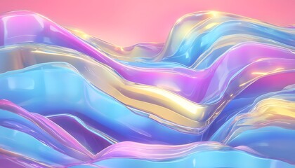 Poster - Colorful Fluid Waves with Glossy Surface and Dreamy Background for Abstract Art, Design, and Technology Projects