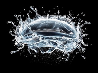Poster - Crystal Clear Water Splash with Droplets on Black Background, Creating Dynamic and Eye-Catching Visual Effects in Photography
