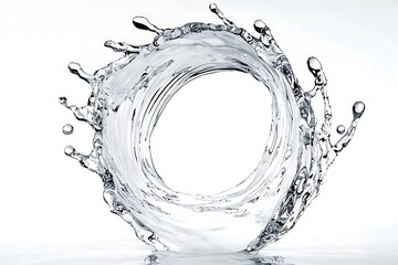 Poster - Crystal Clear Water Splash Forming a Circular Ring with Dynamic Movement Against a Soft White Background